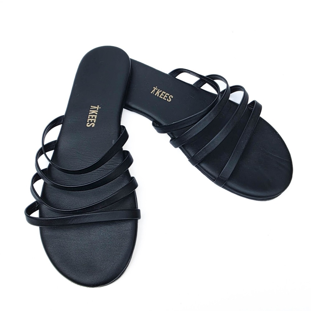 TKEES‎ Senna Sandals Womens 6 EU 37 Black Leather Strappy Slide Flats Brazil